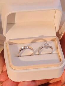 方晶锆石结婚戒指套装 - 可调节开口戒指情侣订婚戒指，完美的休闲派对时尚珠宝礼物、节日礼物、生日礼物、周年纪念礼物 - 彩色 - 查看 2