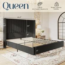 Queen/King Size Bed Frame With LED Headboard, Charging Ports, And 4 Storage Drawers, Functional Noise-Free Platform Bed, No Box Spring Required - Black - View 3
