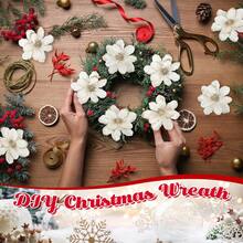 1/3 szt. brokatowych kwiatów świątecznych, kwiatów magnolii, ozdób choinkowych, białych kwiatów poinsecji z klipsami, sztucznych kwiatów na choinkę, świątecznych dekoracji DIY, dekoracji imprezowych, brokatowych, sztucznych kwiatów, wianków choinkowych DIY - Biały - Zobacz 5