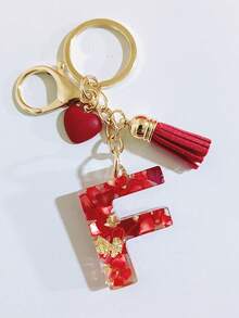 26 种选择红色环氧树脂首字母钥匙扣、可爱心形流苏钥匙扣、时尚包包配件钱包吊坠、派对小礼品，适合作为圣诞节送给朋友的礼物 - 紅色 - 查看 24