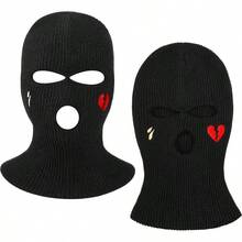 Mscara de esqu de Punto de 3 Agujeros, 2 Unidades, pasamontaas de Punto de Tres Agujeros, Gorro de Invierno para Actividades al Aire ltima intervensin - Negro - + Estilo de corazón - Ver 2