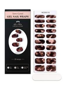 20片半固化凝胶美甲贴纸，春季时尚复古浅成熟风格深棕色玳瑁豹纹爱心法式设计水晶美甲贴纸，自粘全包美甲，需配合UV灯使用，易于粘贴和卸除，适合女性和女孩秋冬季日常通勤、聚会、约会等场合DIY美甲。 - 彩色 - 查看 7