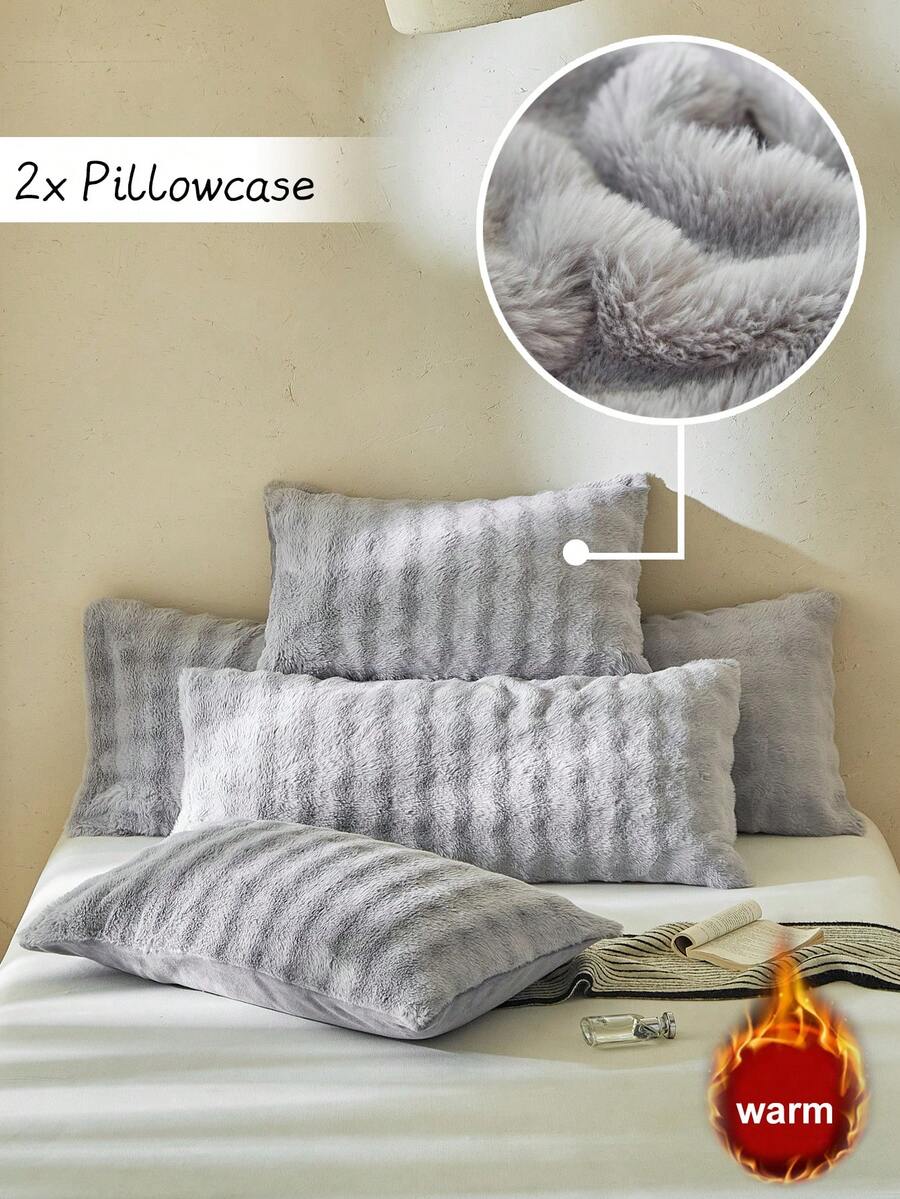 2pcs Faux Rabbit Fur Pillow Covers, Modern Luxury Winter Decorative Long Pillow Shams, Soft Warm Washable For Bed And Sofa, Without Pillow Insert - Light Grey - View 1