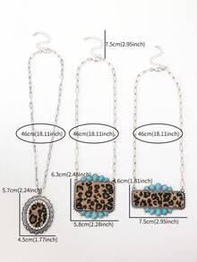 1pc Bohemian Style Leopard Print Leather Geometric Turquoise Pendant Necklace, Women - Necklace - View 2