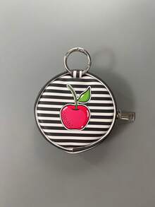 Minimalist & Versatile Apple Shaped Coin Purse, Fashionable Small Item Storage Pouch, Card Holder, Key Holder, Earphone Case, Bag Charm - Black and White - View 4