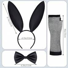 Bunny Costume Set Women Rabbit Ears Headband Fishnet Gloves Bow Tie And Tail Easter Party Costume Accessories - màu đen - Xem 3