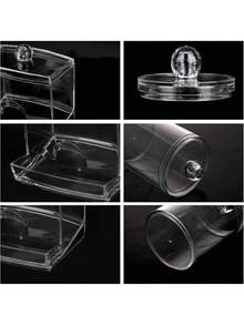 Caja de almacenamiento transparente para el baño, 4 paquetes de cajas de almacenamiento para el baño con tapa, soporte cuadrado pequeño para hisopos, diseño apilable, perfecto para almacenar hilo dental, sales de baño, bolas, etc.