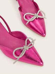 Giày cao gót mũi nhọn đính đá và họa tiết da rắn thời trang mới dành cho nữ, thích hợp cho mùa Thu/Đông, kiểu giày cao gót Kitten Heels. - Màu Hồng Tươi - Xem 5