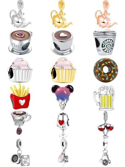 1Pc Pink Cupcake Coffee Cup Cola Dangle Charm Beads Fit Original Snake Bracelet Necklace Beads For Diy 925 Sliver Jewelry Making Women Jewellery Gift For Girl Daughter