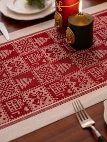 1 件圣诞红色防水桌旗，礼盒图案带流苏装饰，时尚斯堪的纳维亚风格仿亚麻桌布，适用于餐桌、客厅、家居装饰、节日礼物和派对装饰，多种尺寸可选 - 紅色 - 查看 8