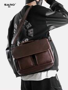 saroxi 男士休闲单肩斜挎包，时尚商务通勤礼物圣诞节秋季大学单肩包斜挎包礼物尖叫公文包文件包电脑包笔记本电脑包大容量电脑公文包男士礼物学生多功能户外便携男友礼物手拿包度假复古趣味礼物笔记本电脑包胸包礼物复古包情人节节日必备包贴纸包冬季棕色包情人节礼物复古学校礼物包包春季复古包