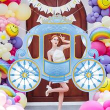 公主主题生日派对装饰、公主马车拍照道具、公主派对背景幕布、公主主题门牌装饰、婴儿派对拍照背景、派对用品 - 彩色 - 查看 4