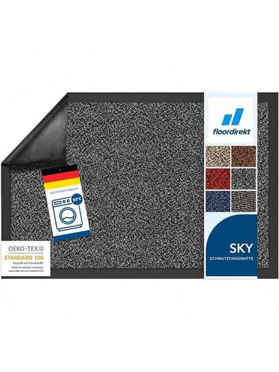 Floordirekt Rhine Dirt Trapper Doormat, Washable Heavy Duty Doormat Non Slip Backing, Entrance Areas Black, 90 Cm 120