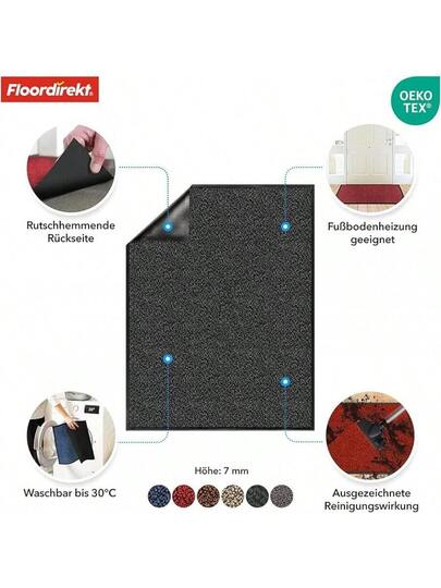 Floordirekt Rhine Dirt Trapper Doormat, Washable Heavy Duty Doormat Non Slip Backing, Entrance Areas Black, 90 Cm 120 view 4