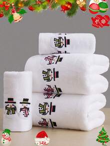 QIBHI 3/2/1pc Cotton Christmas Snowman Embroidered Solid Color Bath Towel/Hand Towel, Christmas Gift, Couples Party, Christmas Decoration - White - View 8