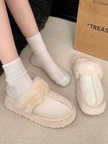 2022 Autumn/Winter New Warm Fluffy Slip-On Slippers, Closed Toe Faux Fur Lined House Shoes For Women