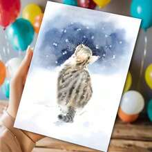 بطاقة تهنئة شتوية بقطة سلمية مع مغلف (11 سم * 16 سم) - تصميم قطة تتأمل الثلج، رائعة للأصدقاء والزملاء، مثالية لأعياد الميلاد والاحتفالات العطلات، بطاقة تهنئة عيد الميلاد | بطاقة قطة احتفالية | بطاقة ترحيب ورقية