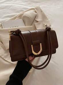 Bolso de hombro cuadrado de color sólido retro, bolso de sobaco a juego con solapa, el bolso de sobaco talla grande sencillo para mujeres, regalo ideal para Año Nuevo, bolso de negocios y casual de moda para mujeres, perfecto para la oficina, los negocios y el trabajo