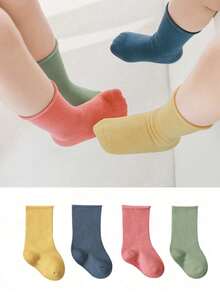 4 pares de calcetines de colores caramelo para niños con puño, calcetines personalizados de uso medio con colores contrastantes, estilo callejero - Multicolor - Ver 8