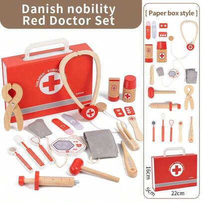 Children's Doctor Playset, Wooden Pretend Medical Kit With Stethoscope, Nurse Role Play Educational Toys For Girls