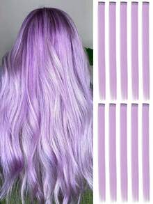 10 lọn tóc nối kẹp nhiều màu sắc, tóc thẳng tổng hợp dài 20 inch, tóc nối kẹp dùng cho trang phục Halloween, Giáng sinh, tiệc tùng, lễ hội âm nhạc, quà tặng năm mới, dành cho nữ (Màu đỏ) - Màu tím hoa cà - Xem 11