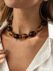 1 pezzo Collana asimmetrica in resina con perline geometriche di stile bohémien, elegante e alla moda per casual, festa, vacanze, stile di strada, appuntamenti di coppia, regalo di gioielli per festival femminili (colore e materiale soggetti all'articolo reale)