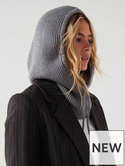 Unisex Knitted Snood Hood With Adjustable Drawstring - Warm & Versatile Neck Warmer For Outdoor Activities