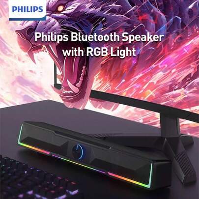 PHILIPS Bluetooth Computer Speakers For Desktop Laptop, PC Soundbar With Colorful RGB Lights, Small Speakers With Button Volume Control, USB Powered For Computer Desktop PC Laptop