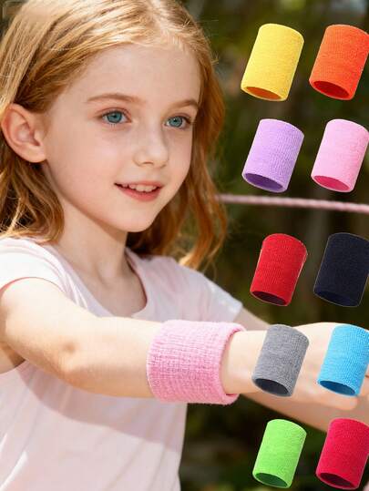 1 Pair Kids Sports Wrist Sweatbands, Colorful Breathable Sports Wrist Towel Wraps, Practical For Basketball, Outdoor, Adventure, Skateboarding, Badminton