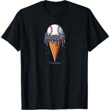 Baseball Drip Ice Cream Cone with Sprinkles T-Shirt - Negro - Ver 1