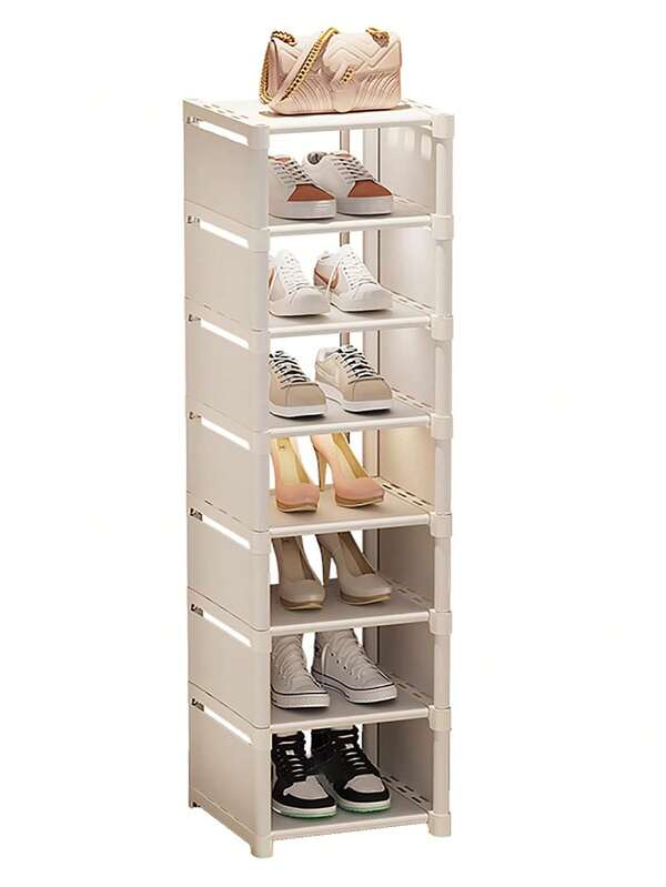 Zapatero plegable, zapatero organizador estrecho portátil, plástico blanco, adecuado para entrada o dormitorio