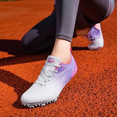 25 Women's Track & Field Shoes, Women's Athletic Shoes, Sporty Woven Low-Top Lace-Up, Professional Track & Field Spikes, Short-Distance Spikes, Anti-Slip Grip Enhancement, Lightweight Breathable, Suitable For Synthetic Track Competition & Long Jump Training, Detachable Spikes, Sports Competition Ready