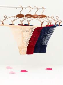 Kit com 5 Calcinhas de Renda Fio Dental com Regulagem Duplo Sensual de Renda Lingerie Feminina - Cores variadas - Multicolorido - Visão 5