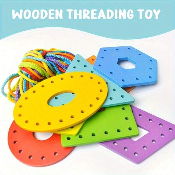 Wooden Geometric Shape Threading Toy, Colorful Educational Puzzle, 3-6 Years Old, Color And Shape Recognition Matching Game, Christmas & Birthday Gift, Mixed Colors, Educational Toys & Games