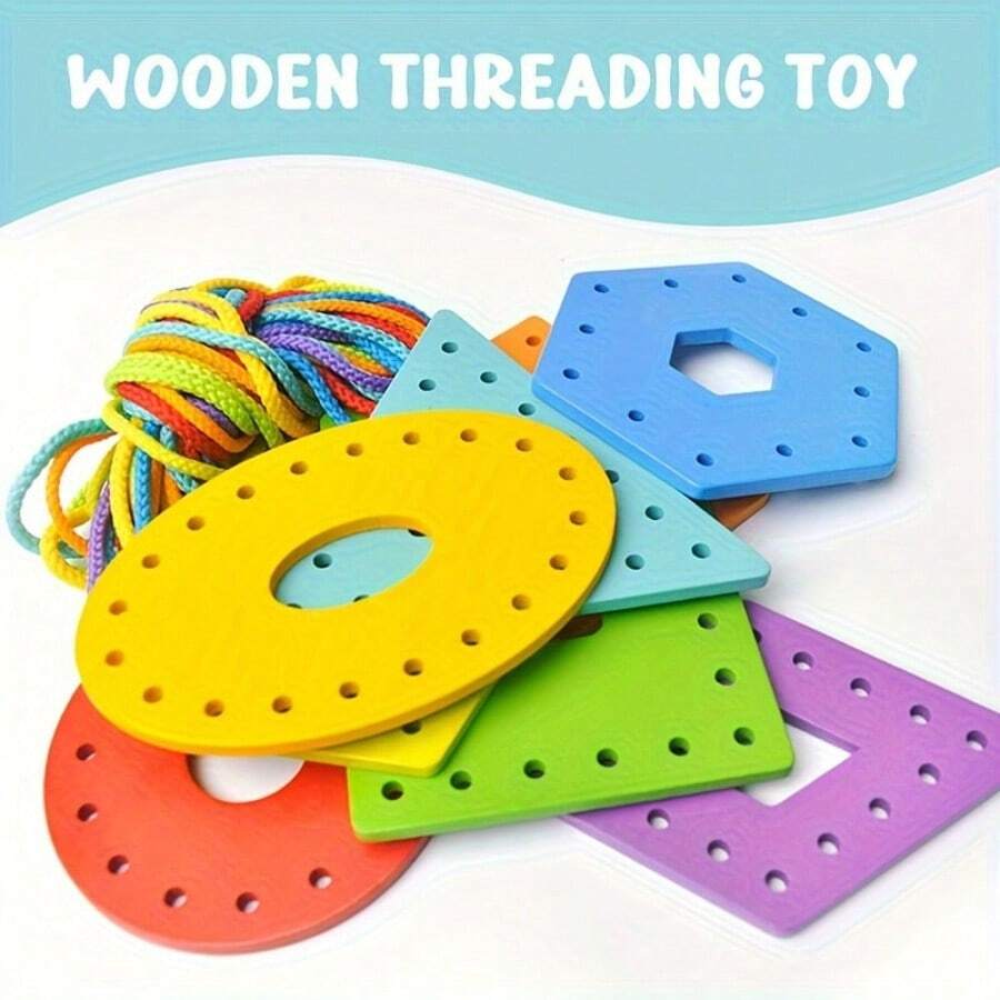 Wooden Geometric Shape Threading Toy, Colorful Educational Puzzle, 3-6 Years Old, Color And Shape Recognition Matching Game, Christmas & Birthday Gift, Mixed Colors, Educational Toys & Games