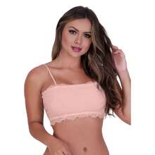 Kit 2 Top Faixa Renda Forrado Sem Bojo Com Alça Fina Lingerie Cropped Feminino Blogueirinha - Multicolorido - Visão 7