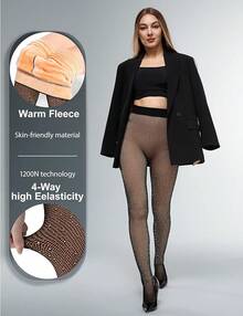 Fleece Lined Sheer Warm Pantyhose Leggings Translucent Thermal Winter Thick Tights Dresses, Women's Style 5FUO - 閃亮漁網 - 查看 10