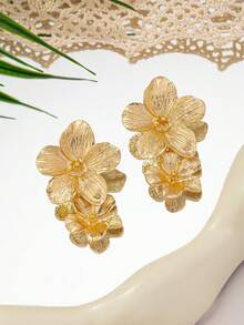 1pc/1pair/1set Gold Beaded Floral Necklace & Earrings Set, Gift For Valentine's Day, Mother's Day, New Year, Floral Element For Wedding Wear - Flower - View 3