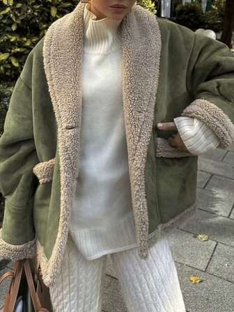 1 szt. damska kurtka vintage z luźnym futrem i mieszanką wełny