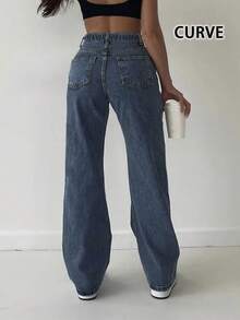 Plus-Size Women's Casual Basic High-Elasticity Straight-Leg Jeans, Suitable For All Seasons; Non-Stretch Fabric, Comfortable Material. Form-Fitting And Sexy, Perfect For Casual Vacations.