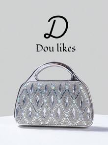 1pc Elegant Silver Minimalist Metal Design Handbag, Sparkling Sequin & Rhinestone Decor. Perfect For Party Girls, Ladies, Brides - Suitable For Parties, Weddings, Proms, Galas, Pairs Perfectly With Formal Dresses