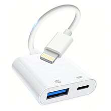 2-In-1 USB OTG Card Reader, USB C/Lightning Type Card Reader Headphone Adapter, Type-C Audio Data Cable, Compatible With IPhone 17/16/15/14/13/12/11 Pro Max Plus, IPads, S25/S24/S23, Card Reader Charger Adapter - White - View 10