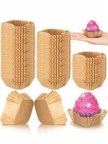 100pcs Square Grease-Proof Cupcake Liners, Heat-Resistant Ice Cream, Fruit Cake, Bread, Muffin, Pastry Paper Cups, Suitable For Valentine's Day, Christmas, Halloween, Thanksgiving - Multicolor - View 2