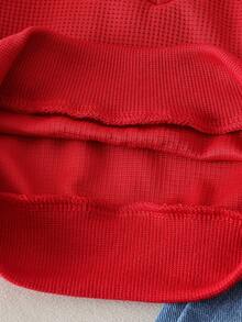 Baby Girls' Fashion Casual Cute Set, Shirt Collar Bow Embroidery 2 In 1 Sweatshirt + Bow Embroidered Cuffed Hem Jeans - Red - View 4