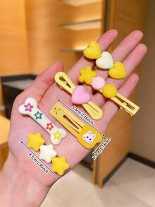 14pcs Colorful Multi-Element Decorative Cute Girl Hair Clips & Accessories