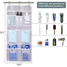 Mesh Shower Caddy Hanging For Cruise RV Camper Bathroom, Different Pockets Mesh Shower Organizer Travel With Over Door Hooks And Shower Curtain Hooks - 白色 - 查看 7