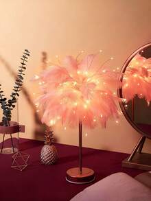 1pc Large, Battery-Operated Pink And White Feather Table Lamp (Batteries Not Included). Modern, Freestanding Bedroom Bedside Lamp, Perfect For KTVs, Bars, Cake Shops, And Livestreams. Elegant Home Decor, Perfect For Bedrooms, Living Rooms, Offices, Dorm Rooms, Desks, And Nightstands.