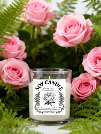 1PC Beautiful Glass Jar Candle, Small Size, Ultimate Minimalist Style, Natural Soy Wax, Suitable For Home Decoration, Aromatherapy, Birthday Candles, Bestfriend Gifts, Gift For Woman, Fragrance Home, Air Fresh,Christmas Decorations