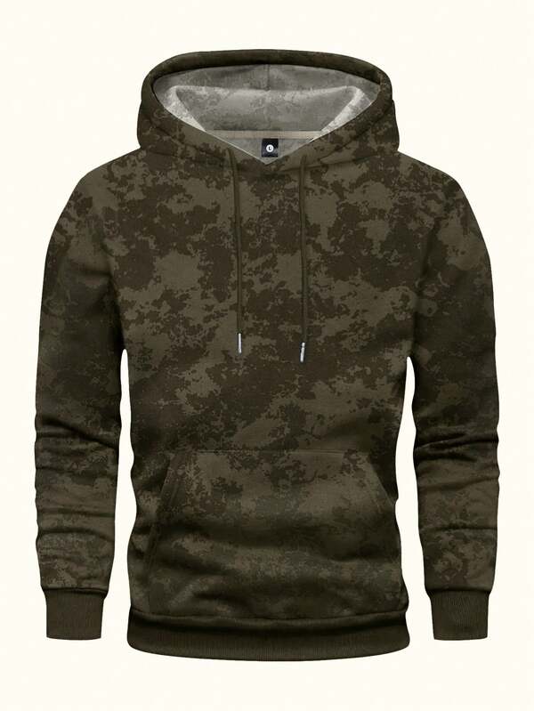 Sudadera con capucha de manga larga para hombre, ajuste regular, técnica de lavado tie-dye, chaqueta deportiva casual con capucha con cordón y bolsillo, otoño