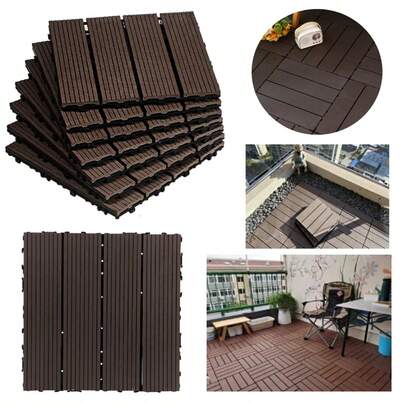 Piso Para Jardin Deck De 9 Piezas, Piso Para Exterior De Plástico Entrelazadas, Baldosas Impermeables 30x30cm, Fácil Instalación, Para Interiores Y Exteriores, Para El Patio Trasero, Terraza, Pórtico, Alberca, Balcón